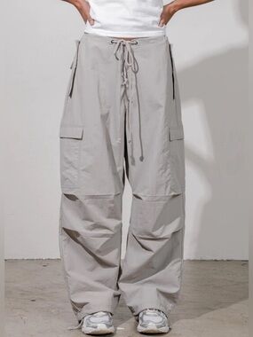 Local European PARACHUTE PANT cargo drawstring pockets nylon grey size S/M